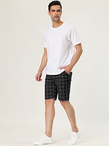 Lars Amadeus Men's Summer Plaid Shorts Slim Fit Flat Front Dress Checked Short Pants 34 Black #TOP3