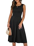 ANRABESS Womens Summer Casual Midi Dresses Sleeveless Smocked Elastic Waist Flowy Sundress 2026 Spring Beach Vacation Clothes Black Large