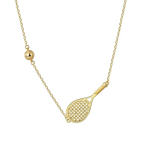 LoveMatch - Collar de raqueta y pelota de tenis de oro de 18 quilates para mujer, regalo para ella, regalo para cumpleaños, día de San Valentín, aniversario de boda y regalos de Navidad para amantes