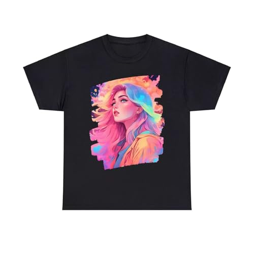 Colorful Woman Illustration Retro Art T-Shirt Men's T-Shirt Tee Black L