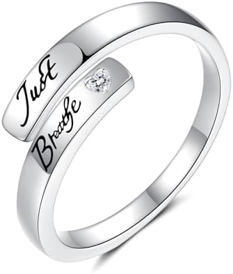 Lotus Just Breathe Rings for Women: S925 Sterling Silver Heart CZ/Turquoise Thumb Ring Adjustable Hope Encourage Gift Jewelry for Mother Daughter Friends Sister Birthday