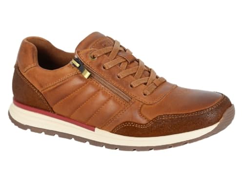 Image of R21 Original M854 Men's Leather Comfort Smart 5 Eye Lace/Zip Everyday Leisure Trainers Shoes (Tan Leather, UK Footwear Size System, Adult, Men, Numeric, Medium, 9)
