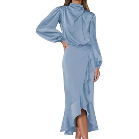 ODIZLI Women Long Sleeve Satin Dress Cover