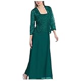 Two Piece Outfits for Women (Dress and Cardigan) Plus Size Mother of The Bride Dresses for Wedding Formal Evening Dress Elegant Lace Solid Color Beach Party Long Graduation Dress(G Green,X-Large)