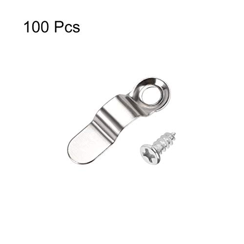 Image of uxcell Frame Turn Button, 9 /10 inch Metal Bow Shape with Screws for Hanging Pictures, Photos, Drawings and Posters, 100 Pcs (Silver Tone)