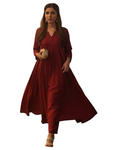 Ensemble kurta palazzo ample et confortable vêtement rouge 3XL