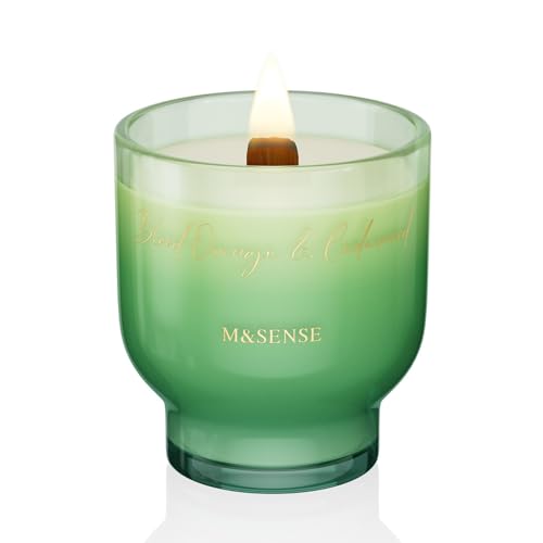 M&SENSE 9.88oz Natural Soy Wax Jar Candle with Wooden Wick | Blood Orange & Cedarwood Scent | 55-Hour Burn & Long-Lasting Burn | Housewarming for Men and Women