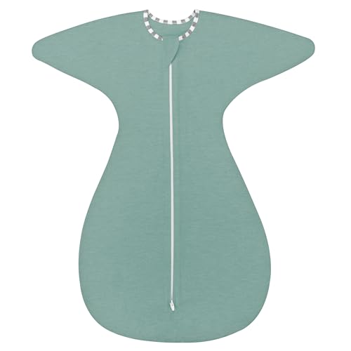 Image of ZIGJOY Shark-Fin Transition Swaddle - 0.5 Tog Rayon Made from Bamboo Sleep Sack Transitional Swaddle Sack Baby Wearable Blanket with 2-Way Zipper, Mint Green, 3-6 Months