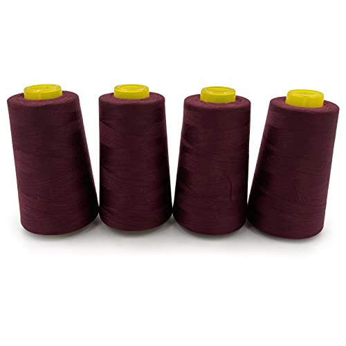 Tortoise 4 Cones of 3000 Yards Each Spool Thread for All Purpose, Serger, Overlock, Quilting, Sewing Machine - 40S/2 Purplish-Red