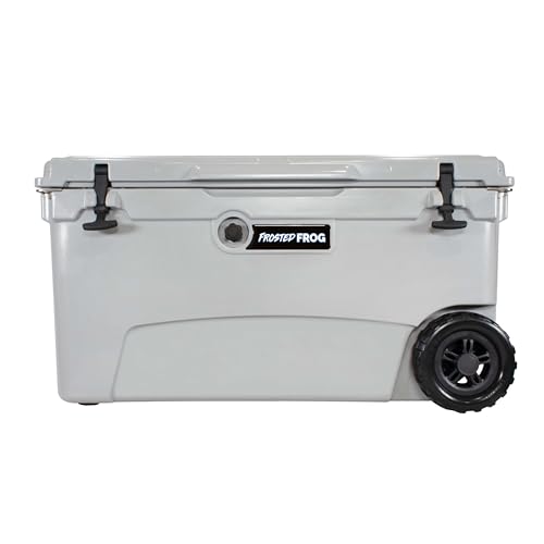 Frosted Frog Original Gray 70 Quart Ice Chest Heavy Duty High Performance Roto-Molded Commercial Grade Insulated Cooler with Wheels