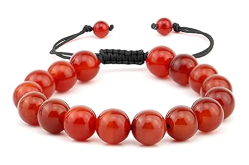 Bracelet agate rouge 10mm en perles rondes et cordon ajustable