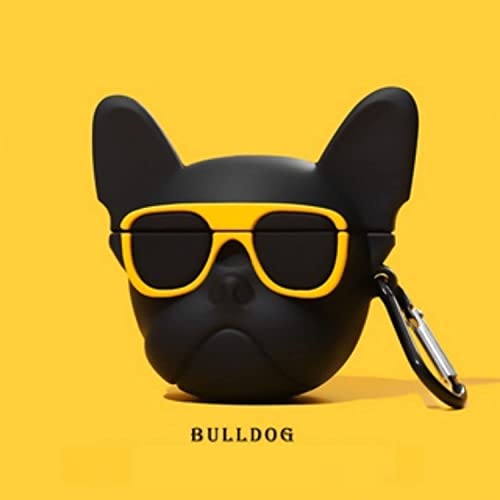 Image of Prolet Cute Silicone AirPods Case 1 & 2 Cute 3D Bulldog Fashion Character Case Storage Bag Pouch of Soft Silicone Shockproof Protection Case Cover with Keychain (Black)