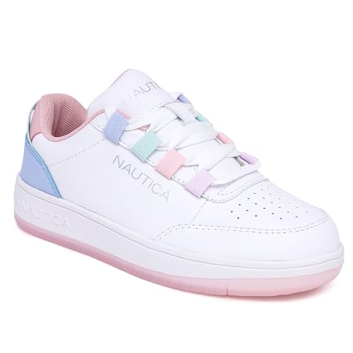Nautica Girls Kids Fashion Sneaker Tennis Shoes Low-Top Lace Up Sneaker, Sammira - White Pastel Size 2 - image 1