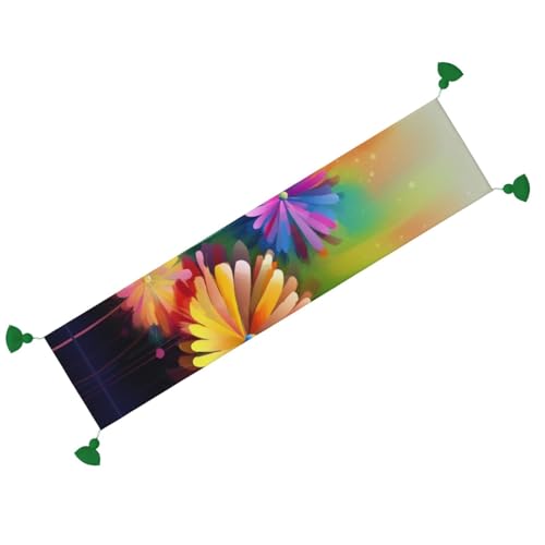 Chemin de table rustique à pompons imprimé fleurs colorées 35x152 cm - 3