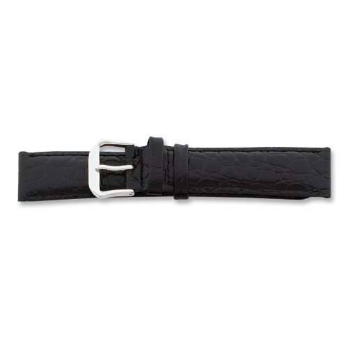 8mm Black Alligator Grain Lthr Slvr-tone Buckle Watch Band