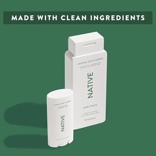 Image of Native Body Wash Contains Naturally Derived Ingredients | For Women & Men, Sulfate, Paraben, & Dye Free Leaving Skin Soft and Hydrating | Coastal Oak & Amber 18 oz