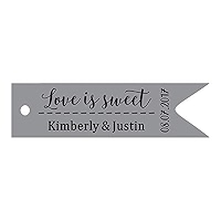 100 Pezzi Cartellini Personalizzati 'Love Is Sweet' – Etichette Per Bomboniere E Regali In Viola 4x4 Cm - 3