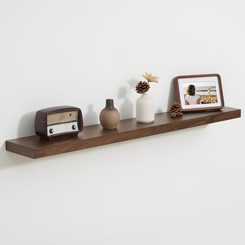 Axeman 40 inch Solid Black Walnut Floating Shelves for Wall, 6.7" Deep Real Wood Shelves for Home Decor, Wall Mounted Heavy Duty Bracket Shelf, Natural Wooden Shelves, Set of 1