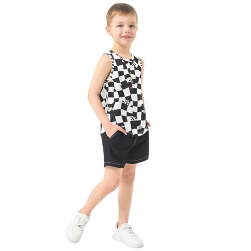 JUNZAN Racing Event Checkered Flag Black Boys Tank Top Sleeveless Toddler Vest Toddler Club T-Shirt for Beach Swim 3T4