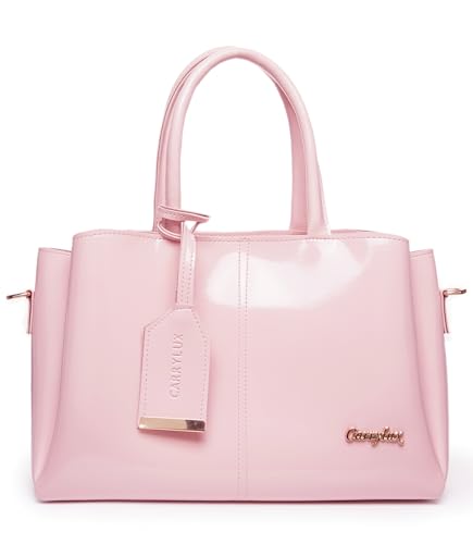 Image of Carrylux Women's Top Handle Bag | Hand Held bag | Stylish Patent Synthetic Leather Handbag with Dual Handles & Detachable Sling Strap | Beige Shoulder Purse for Work & Casual Outings