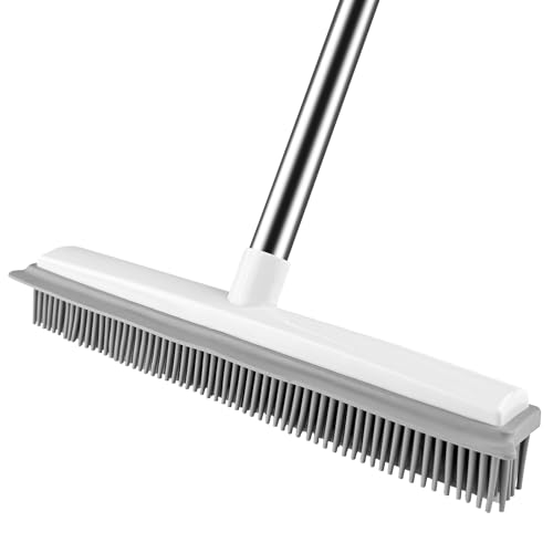 Luazvilkpsar Escoba de Goma con Escobilla de Goma, Cepillo para Fregar Suelos 2 en 1, Cepillo de Limpieza de Piso Telescópico Flexible, Recoge Pelo De Mascotas, para Alfombras, Ventanas, Azulejos