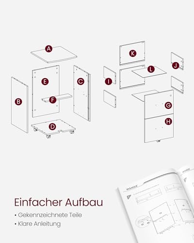 VASAGLE Rollcontainer mit Schloss und Schubladen, abschließbarer Aktenschrank mit Verstellbarer Hängeregistratur, schwarz LCD27BKV1