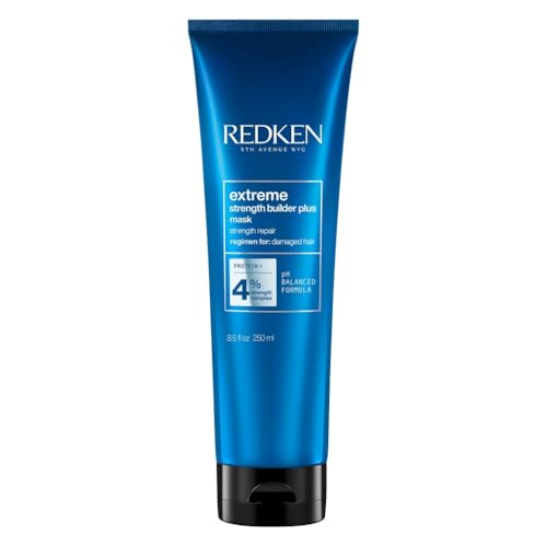 Bild von Redken Intensiv-Haarmaske für alle Arten von Haarschäden, Repariert und regeneriert, Anti Haarbruch, Extreme Strength Builder Plus Mask, 1 x 250 ml