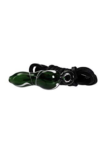 bong-discount Handpfeife, Pur-Pfeife, Glaspfeife | Anhänger mit Spiralstreifen, inkl. Lederband | 60 mm | Glas, grün – Bild 3