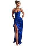 BOLENSYE Corset Prom Dresses 2025 Spaghetti Strap Satin Bridesmaid Dress with Slit Royal Blue Size8