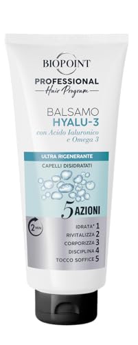 Biopoint Professional Hair Program - Balsamo Hyalu-3, con Acido Ialuronico e Omega 3, Azione ultra rigenerante per capelli secchi e disidratati, 350ml