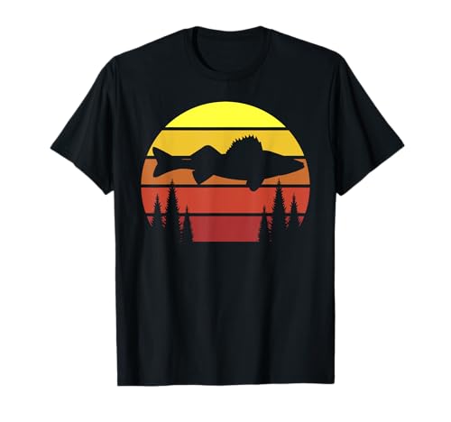 Walleye Fishing Retro Walleye Pescador Forest Treeline Camiseta