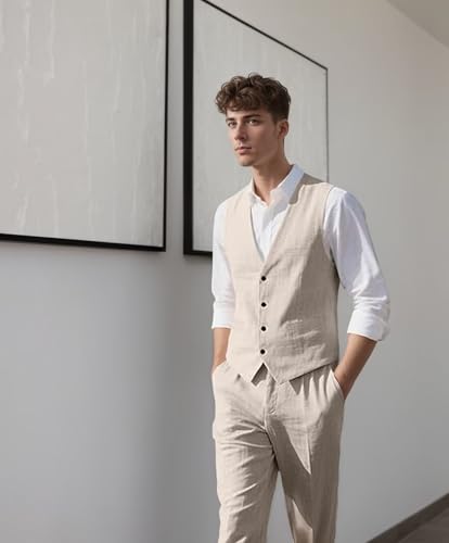 Linen Suit for Men 2 Piece Mens Vest and Pants Set for Casual Summer Beach Wedding Groomsmen Prom3