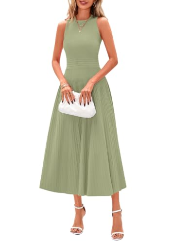 Image of PRETTYGARDEN Spring Casual Dresses for Women 2026 Summer Business Work Midi Sleeveless A Line Pleated Cocktail Dress