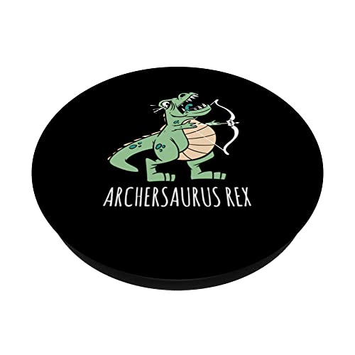 Archersaurus Rex Dinosaur T-rex Dino Archer Archery PopSockets Swappable PopGrip, Black - Image 2
