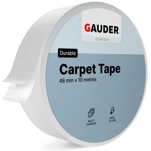 GAUDER Double-Sided Carpet Tape Extra Strong - Long Lasting Rug Grip to Stop Sliding - Flooring Adhesive for Home & Professional Use (10 m x 48 mm)