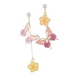 FRCOLOR 1 Par pendientes de flores colgado pendientes decorativos Pendientes de moda Pendientes de mujeres colgantes de mujer pendientes de mujer elegantes aleación Amarillo