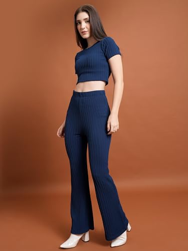 Image of Tokyo Talkies Women's Chic Crop Top & Drawstring Trousers Co-ord Set | Cap Sleeves | Stylish | Perfect for Casual Outings & Vacations