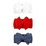 chiduerm 3 Pcs Baby Bows Headbands Soft Nylon Hairbands Super Elastic Headband Hair Accessories For Baby Girls Infant Toddler Essentials (Red Blue White, Mid)