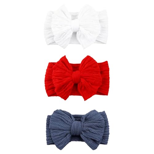 chiduerm 3 Pcs July 4th Baby Bows Headbands Soft Nylon Hairbands Super Elastic Headband Hair Accessories Independence Day For Newborn Baby Girls Infant Toddler Essentials (Red Blue White Mid)
