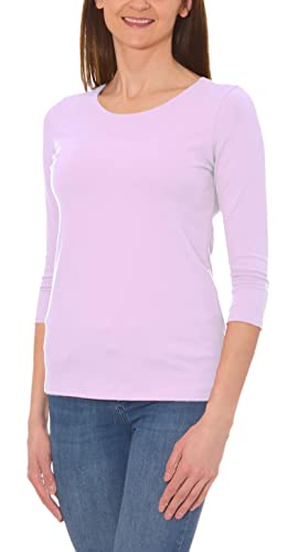 Alkato Camiseta con Mangas 3/4 con Escote Redondo para Mujer, Lila, M