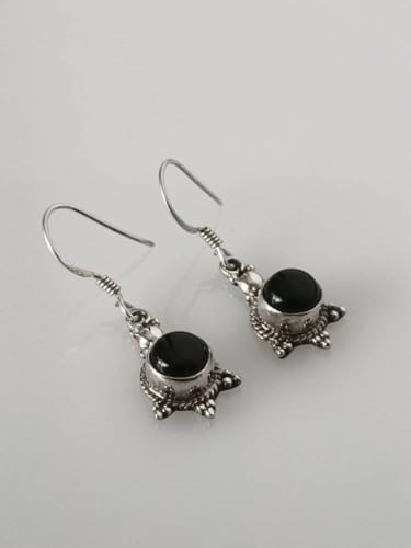 Boucles d'oreilles pendantes onyx noir argent 30x10mm épuré