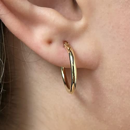 Image of Italian 14k Yellow Gold High Polished Round Hoop Earrings
