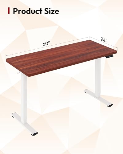 Image of SANODESK Electric Standing Desk 60 x 24 Inches Whole-Piece Desktop Height Adjustable Stand Up Desk w /6-Button Controller Ergonomic Computer Desk for Home Office, White Frame + Mahogany Tabletop