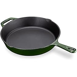 Navaris Sartén antiadherente de hierro - Plancha redonda esmaltada Ø 30 CM con mango - Para horno barbacoa freír asar carne pescado verduras pollo