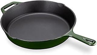 Navaris Cast Iron Flat Griddle Pan - Enamelled Cast Iron Cooking Pan for Frying Meat, Veg, Eggs - 30cm Round Skillet - Green