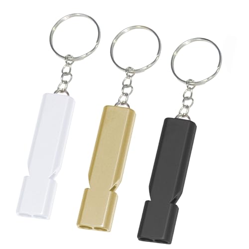 CLKE 3 Pcs Emergency Whistle, Double Tube Outdoor Survival Whistle, Metal Survival Whistle Super Loud with Keychain for Camping Survival, Boating, Hiking, Pet Training(3 Colour)