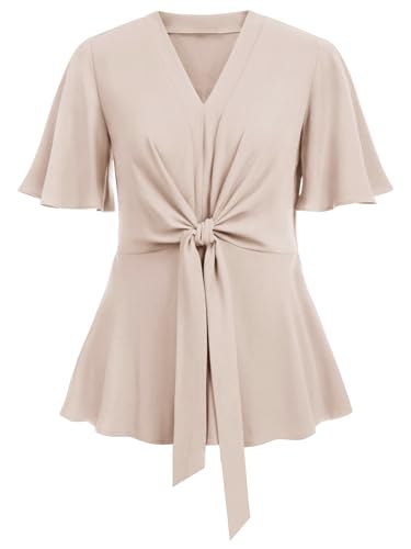 SCOMCHIC 2024 Women's Plus Size Peplum Tops Elegant V Neck Tie Front Bell Sleeve Flowy Blouses...