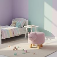 Wooden Animal Stool - 30cm Pig Design, Plush Faux Fur Seat with Removable Washable Cover, Child-Safe Durable Wooden Frame, Decorative Chair for Kids, Lightweight and Easy to Move