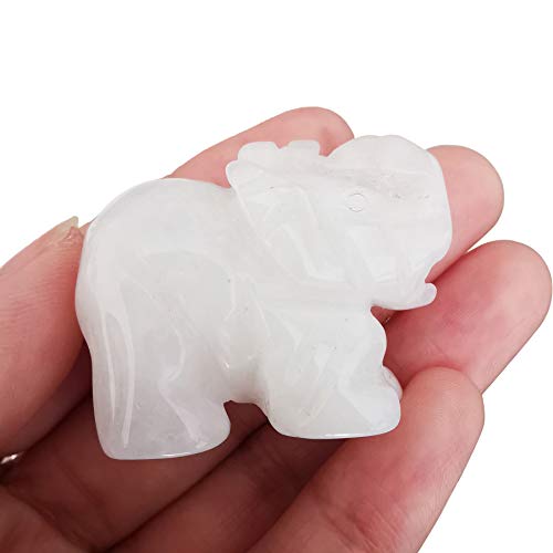 Lovionus89 40mm Handgeschnitzt Kristall Elefant Figuren, Glücklich Tasche Steintierstatue Skulptur Haus Dekoration, Weiße Jade
