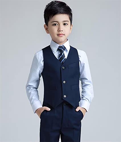 Yuanlu Boys Colorful Formal Suits 5 Piece Slim Fit Dresswear Suit Set (Navy Blue, 7) #TOP4